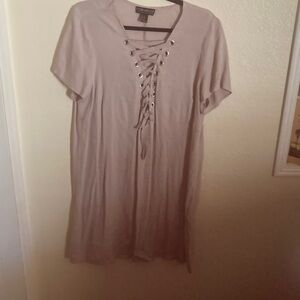 Forever 21 Lace-Up Taupe Short Sleeve Dress Size OX